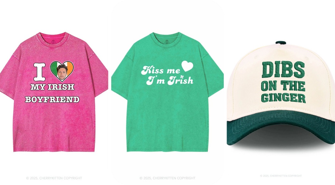 Celebrate St. Patrick’s Day 2025 with Cherrykitten Funny Y2K Washed Shirts