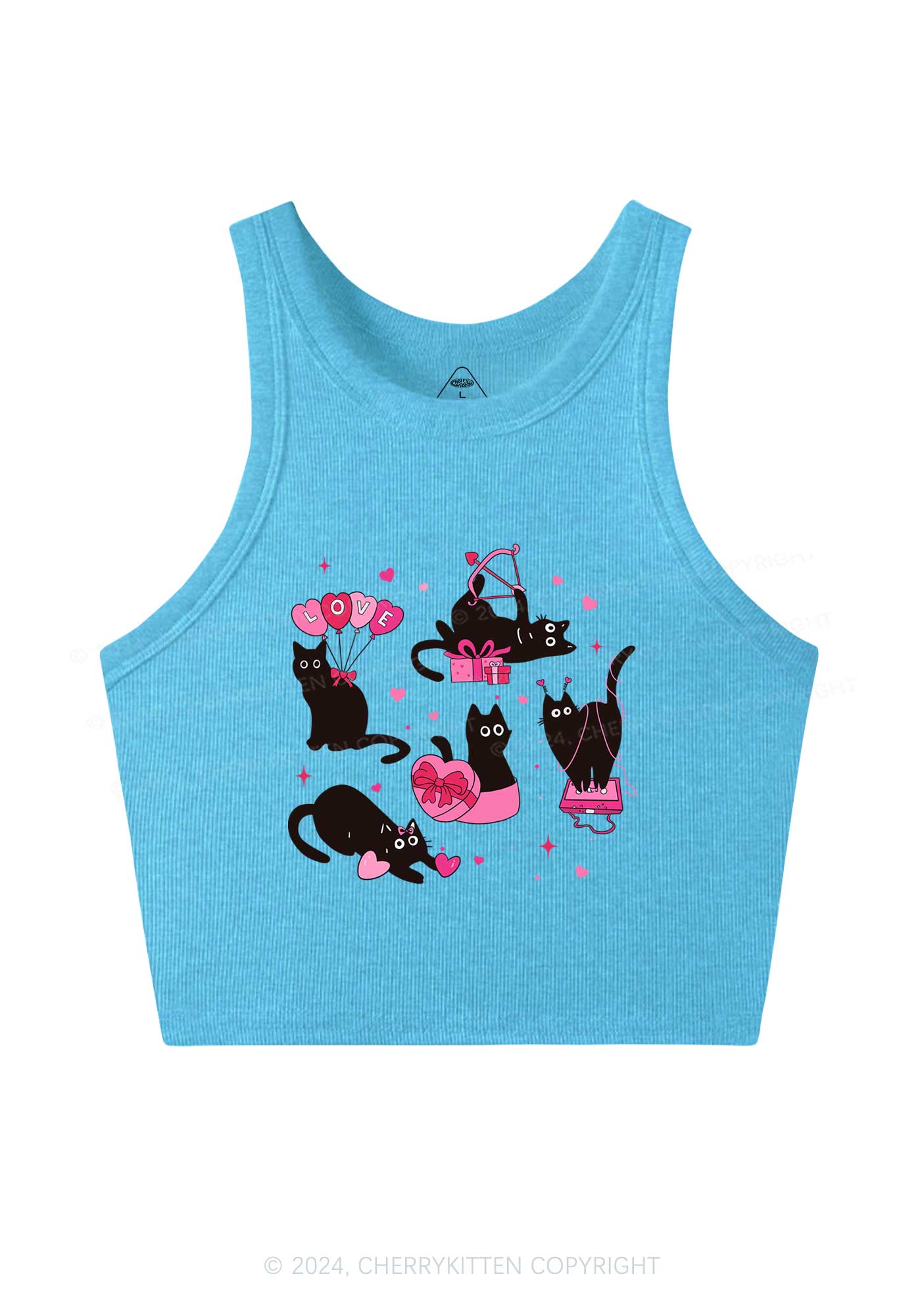 Black Kitten Y2K Valentine's Day Crop Tank Top Cherrykitten