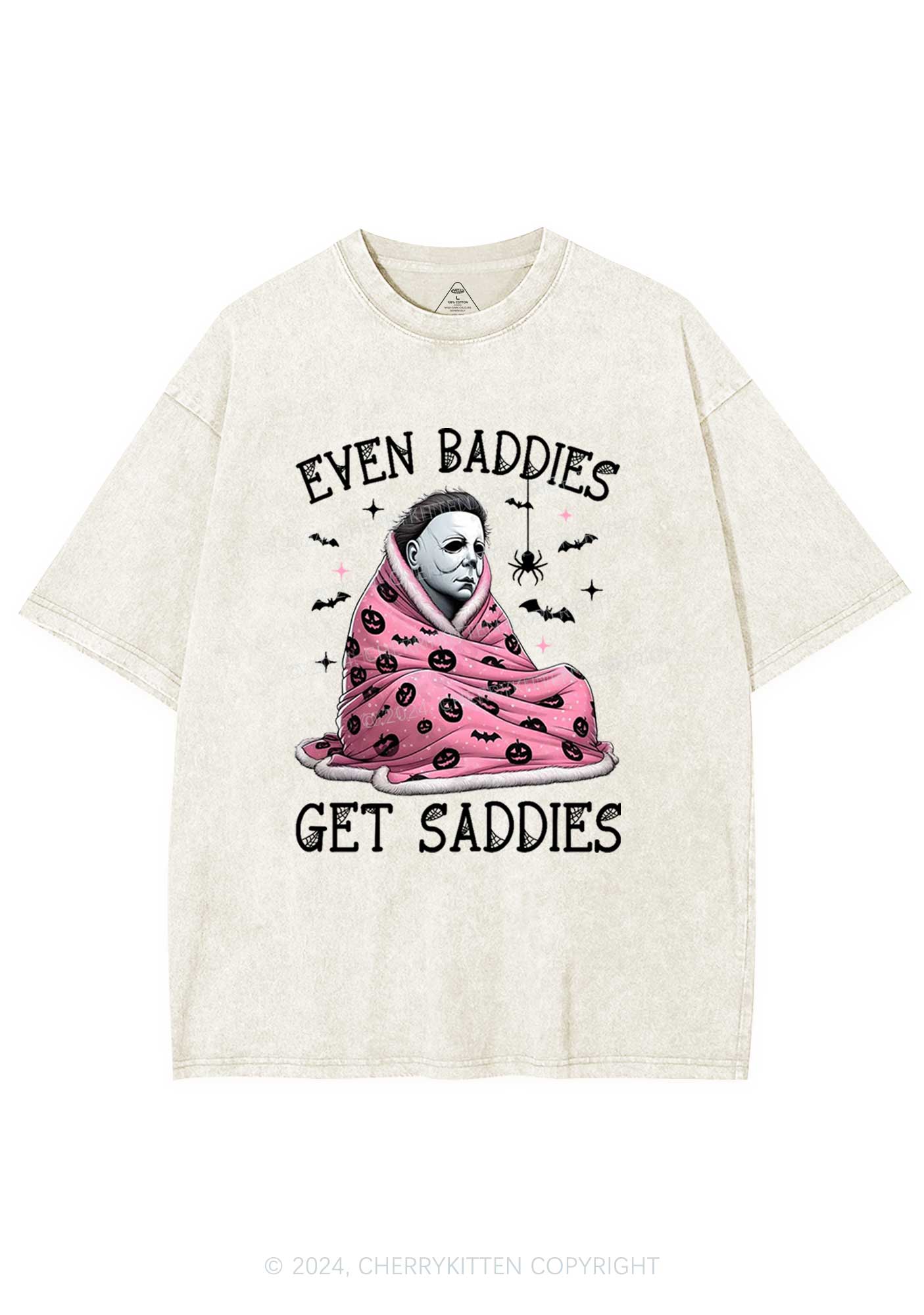 Halloween Baddies Get Saddies Y2K Washed Tee Cherrykitten