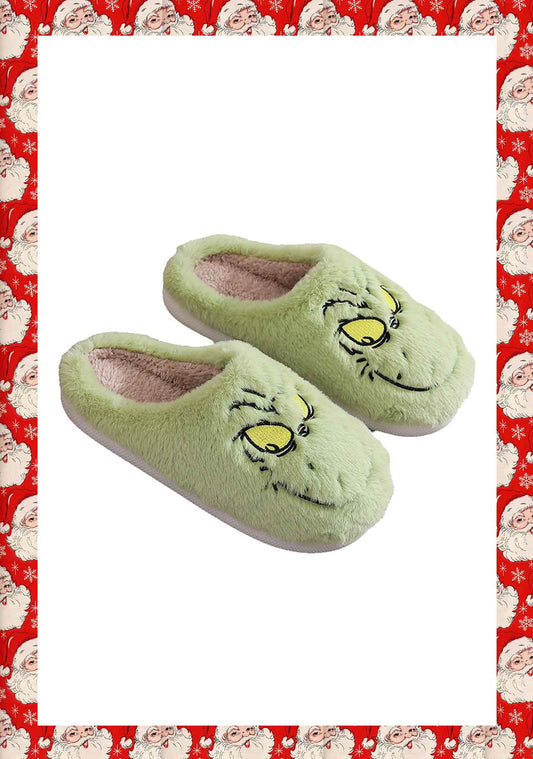 Christmas Green Cartoon Monster Y2K Plush Slippers