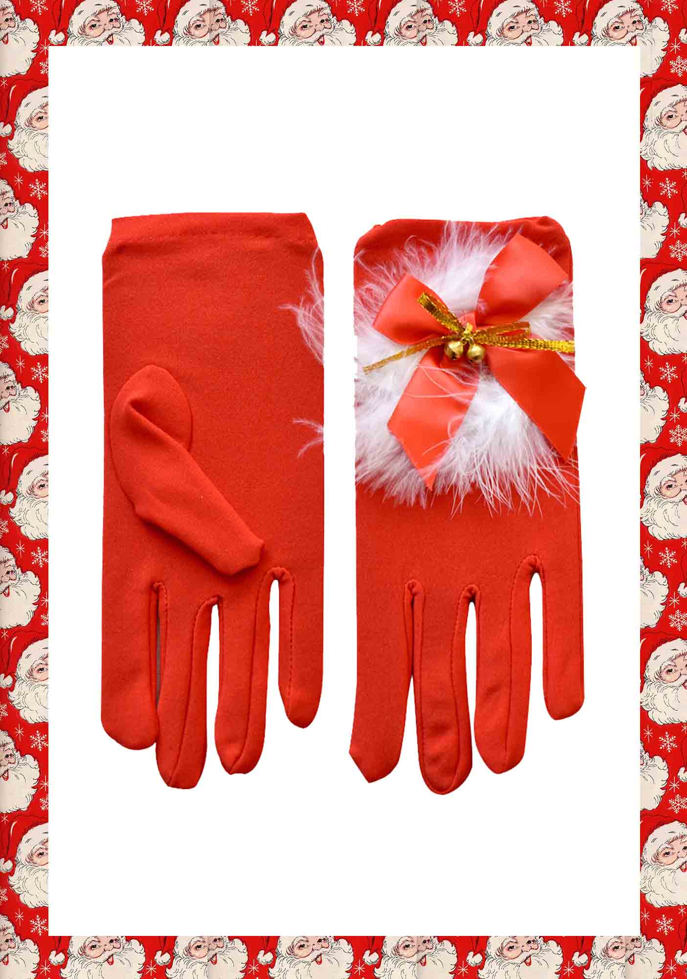 Cute Feather Bells Y2K Christmas Short Red Gloves