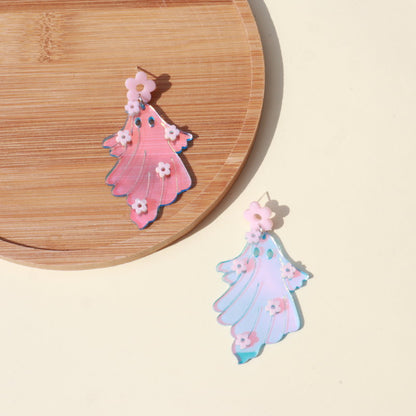 Laser Colorful Flower Halloween Ghost Earrings