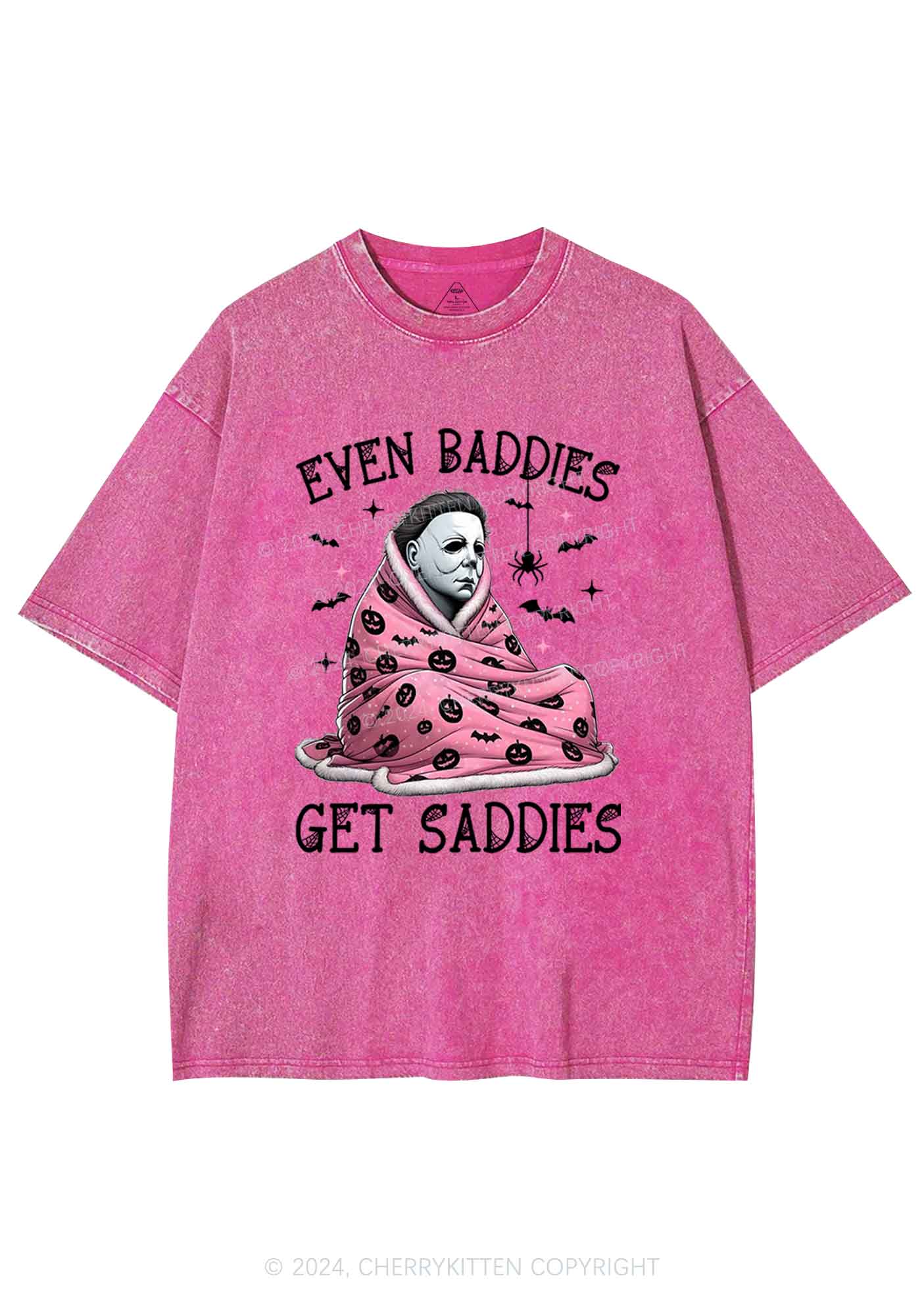 Halloween Baddies Get Saddies Y2K Washed Tee Cherrykitten