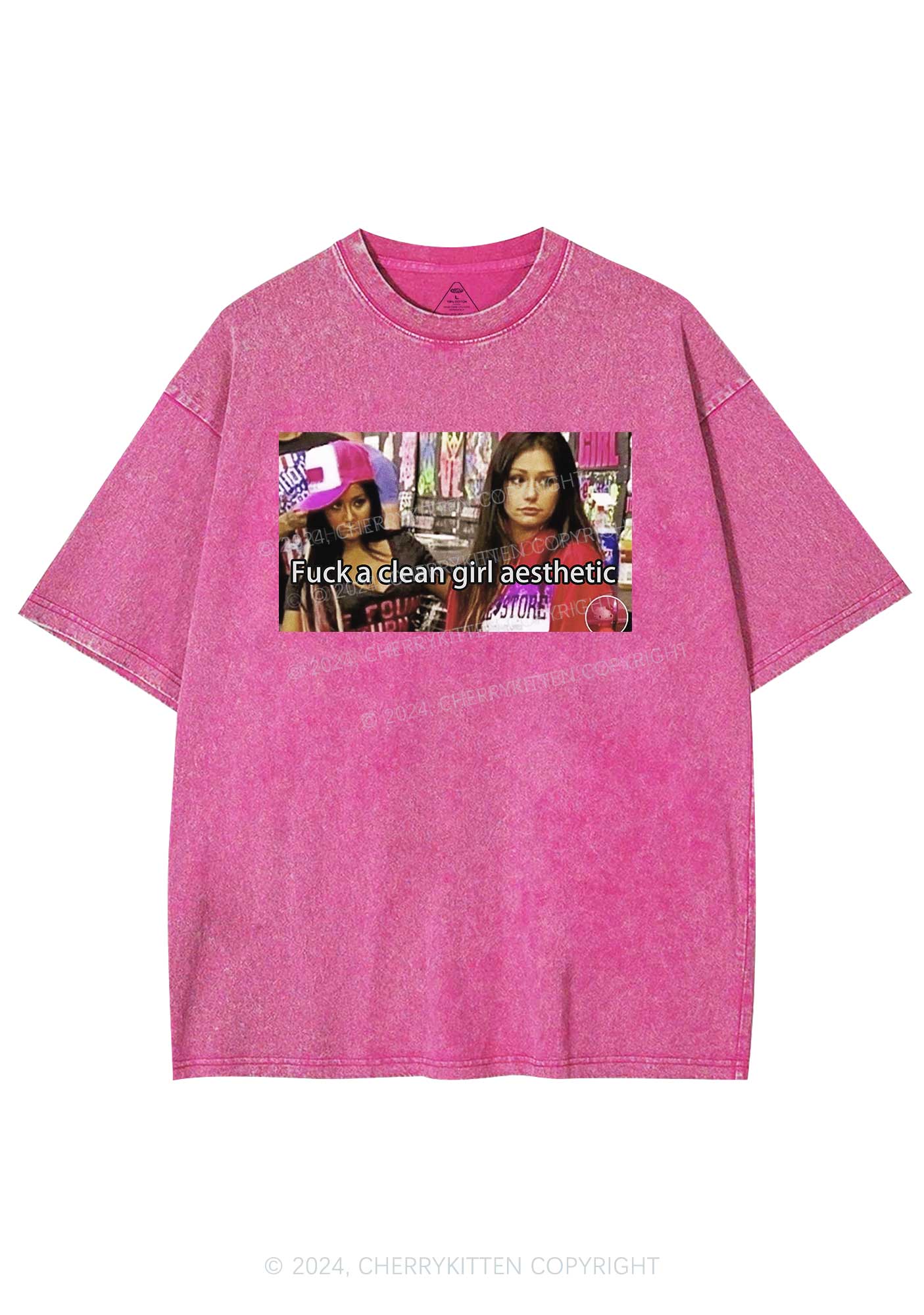 Clean Girl Aesthetic Y2K Washed Tee Cherrykitten