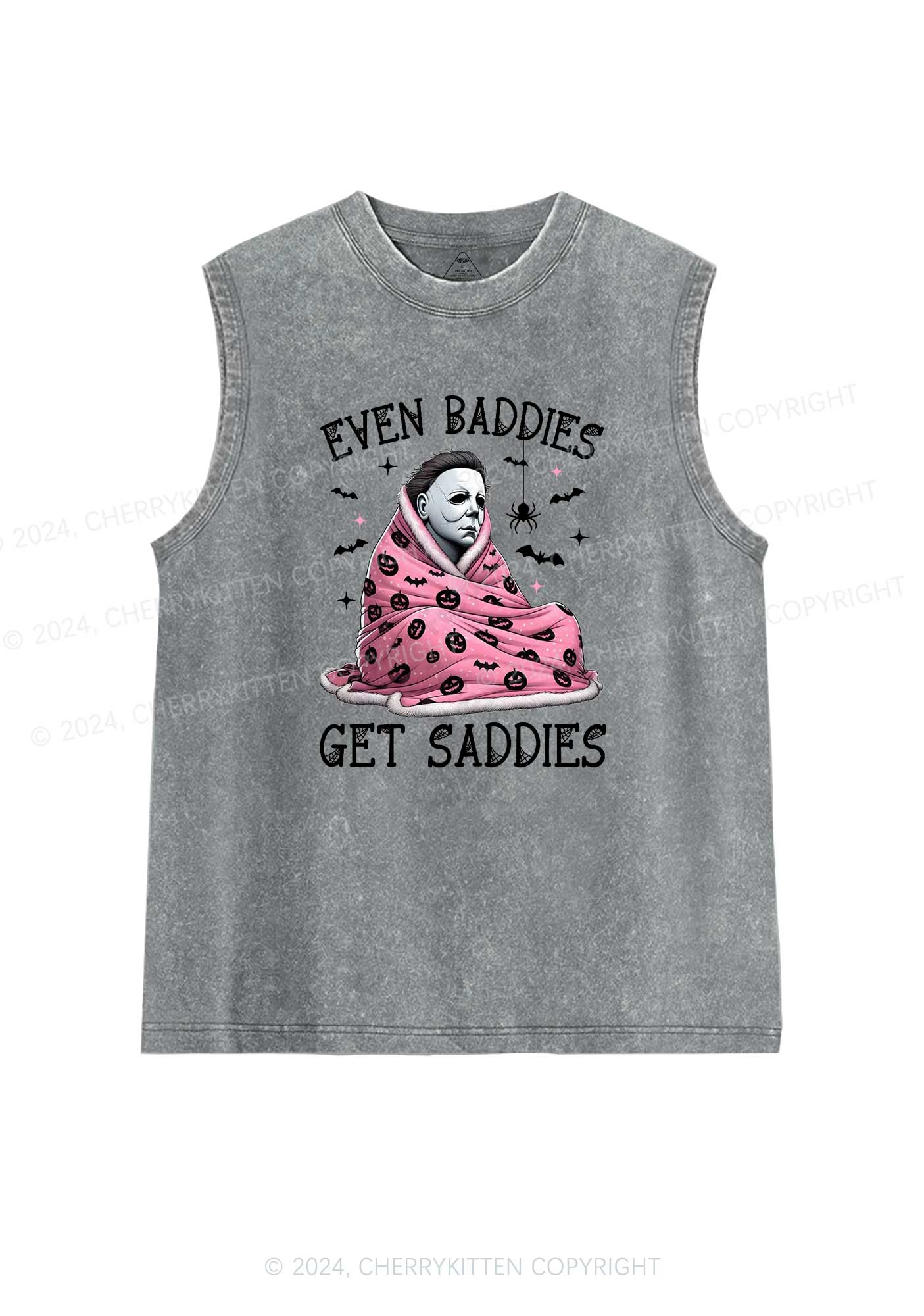 Halloween Baddies Get Saddies Y2K Washed Tank Cherrykitten