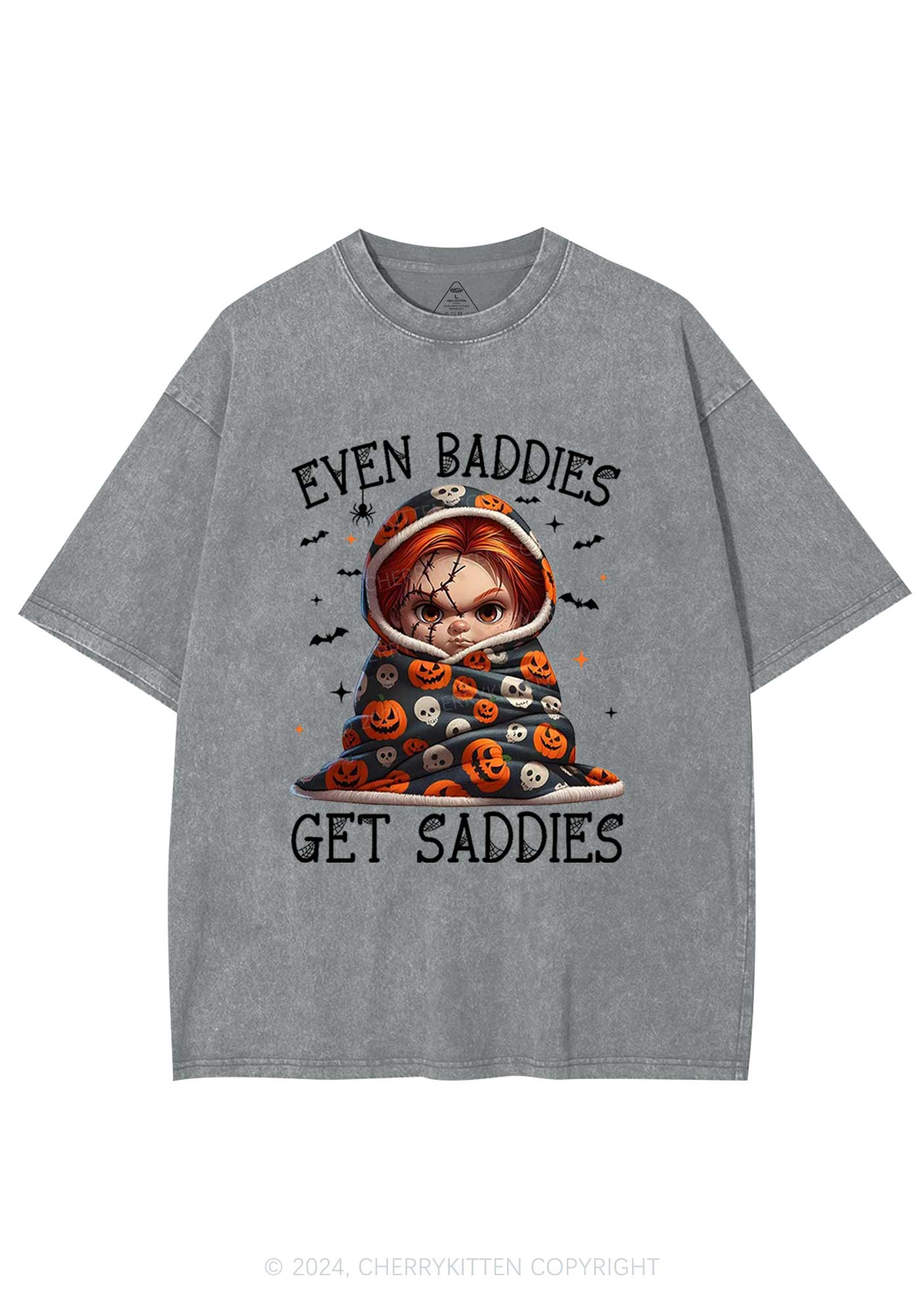 Halloween Baddies Pumpkin Y2K Washed Tee Cherrykitten