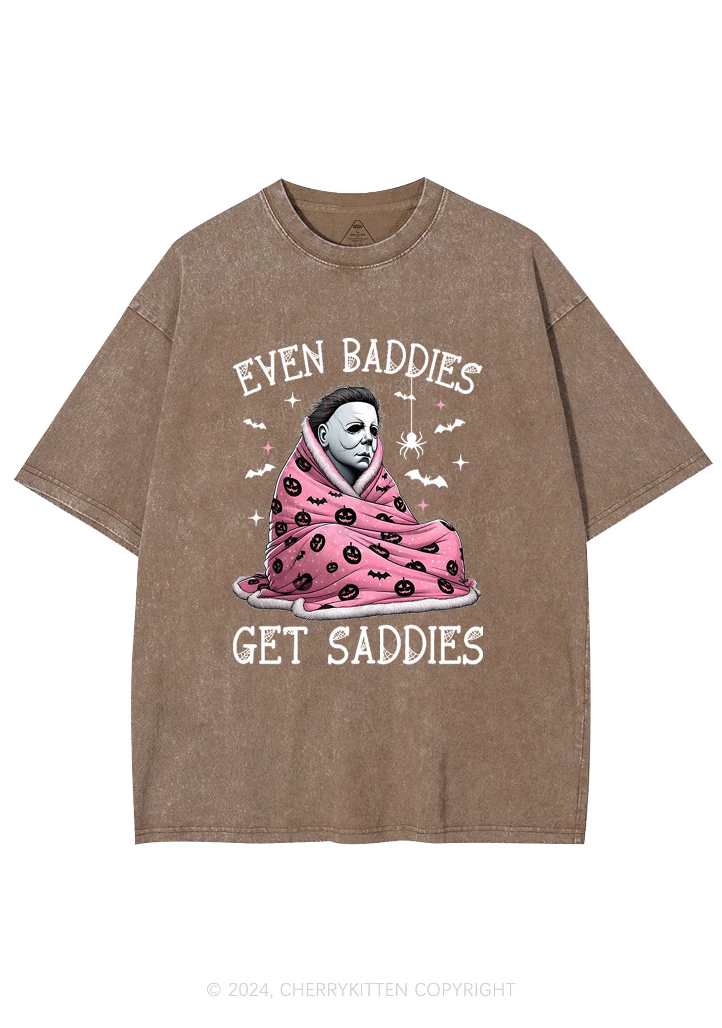 Halloween Baddies Get Saddies Y2K Washed Tee Cherrykitten