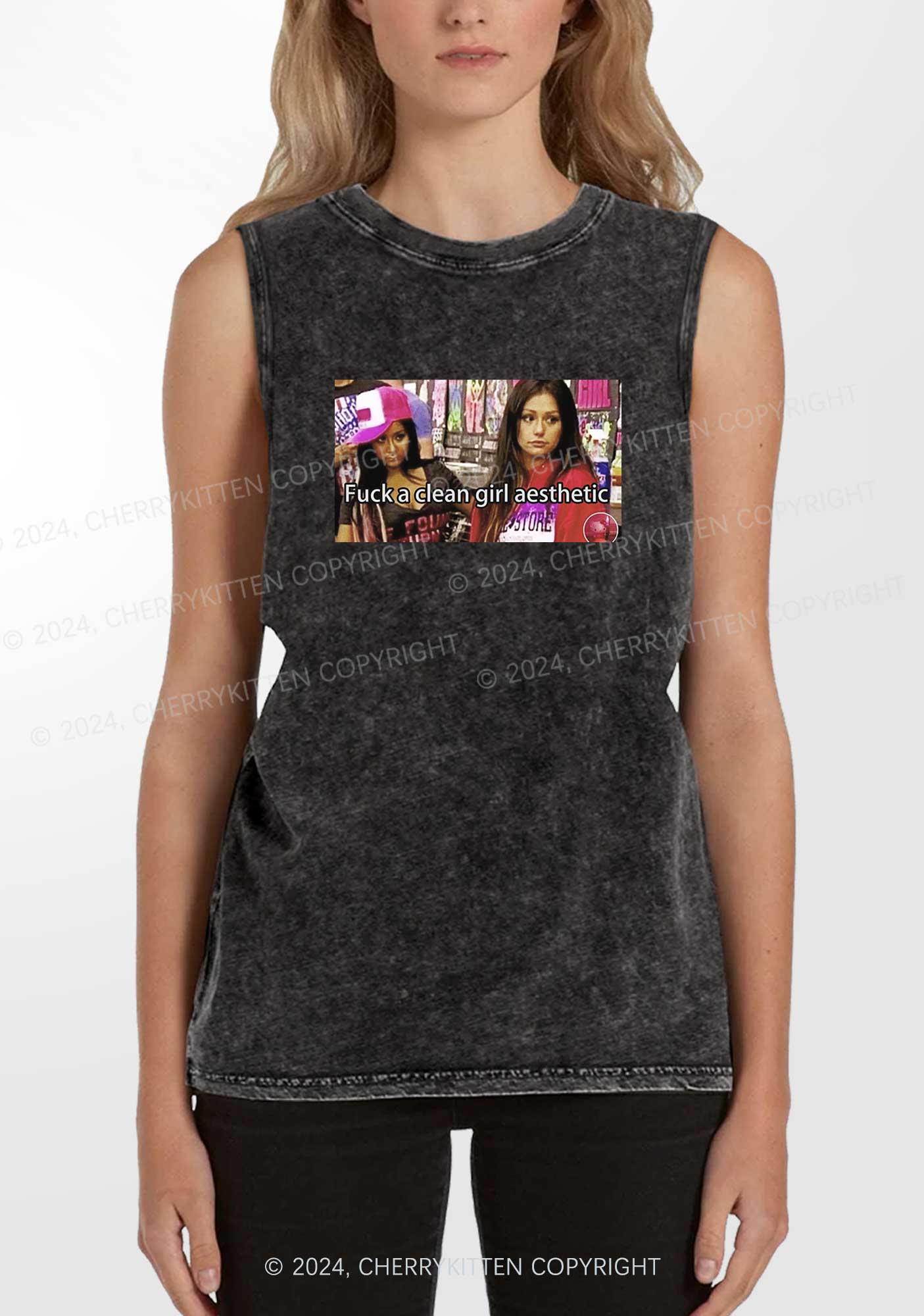 Clean Girl Aesthetic Y2K Washed Tank Cherrykitten