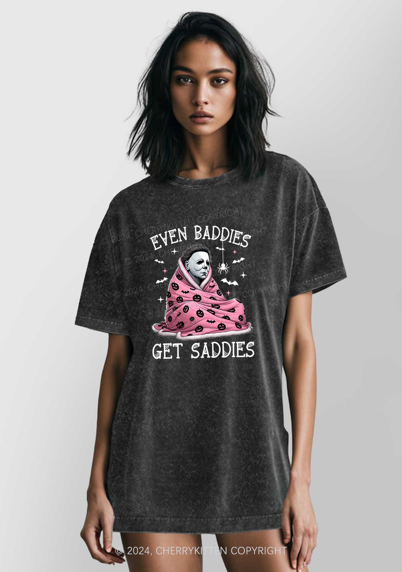 Halloween Baddies Get Saddies Y2K Washed Tee Cherrykitten