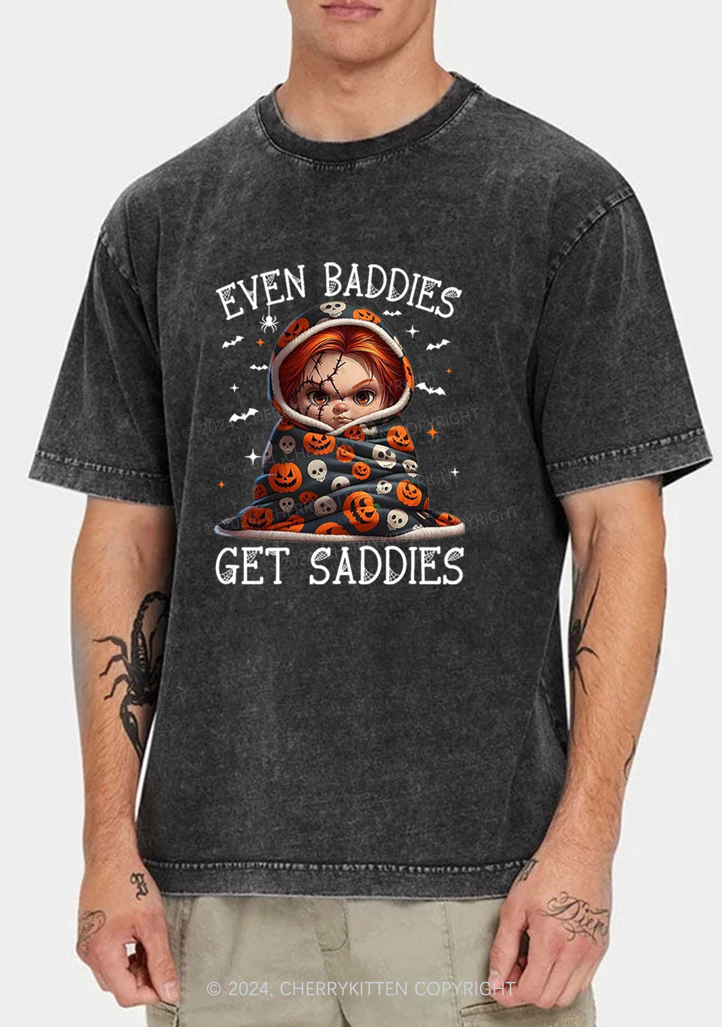 Halloween Baddies Pumpkin Y2K Washed Tee Cherrykitten