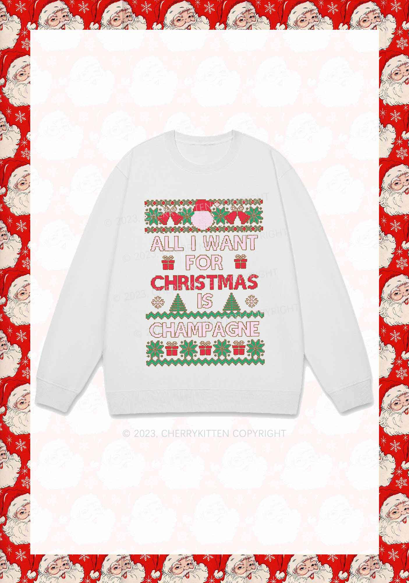 All I Want For Christmas Is Champagne Y2K Sweatshirt Cherrykitten