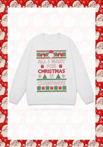 All I Want For Christmas Is Champagne Y2K Sweatshirt Cherrykitten