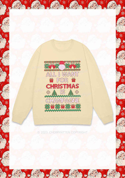 All I Want For Christmas Is Champagne Y2K Sweatshirt Cherrykitten