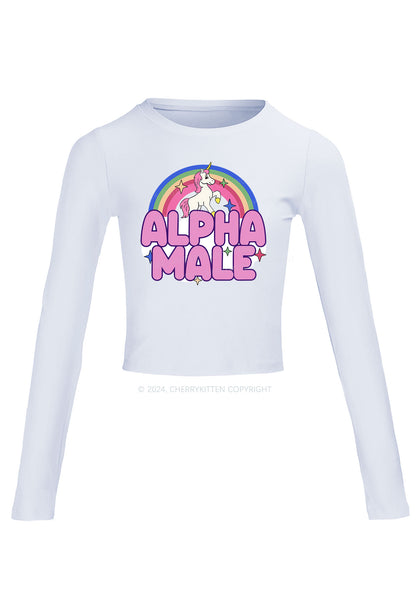 Rainbow Unicorn Alpha Male Y2K Long Sleeve Crop Top Cherrykitten