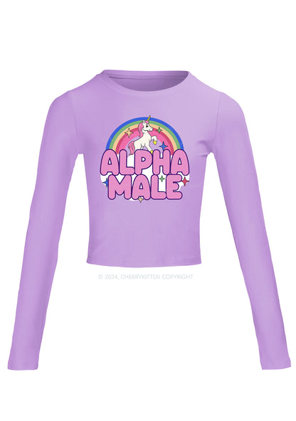 Rainbow Unicorn Alpha Male Y2K Long Sleeve Crop Top Cherrykitten