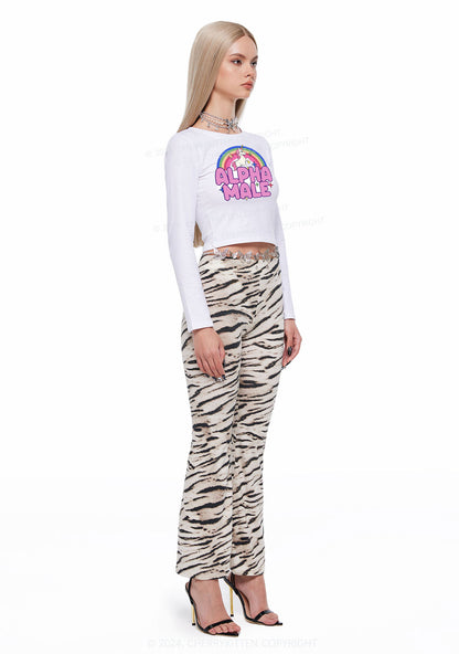 Rainbow Unicorn Alpha Male Y2K Long Sleeve Crop Top Cherrykitten