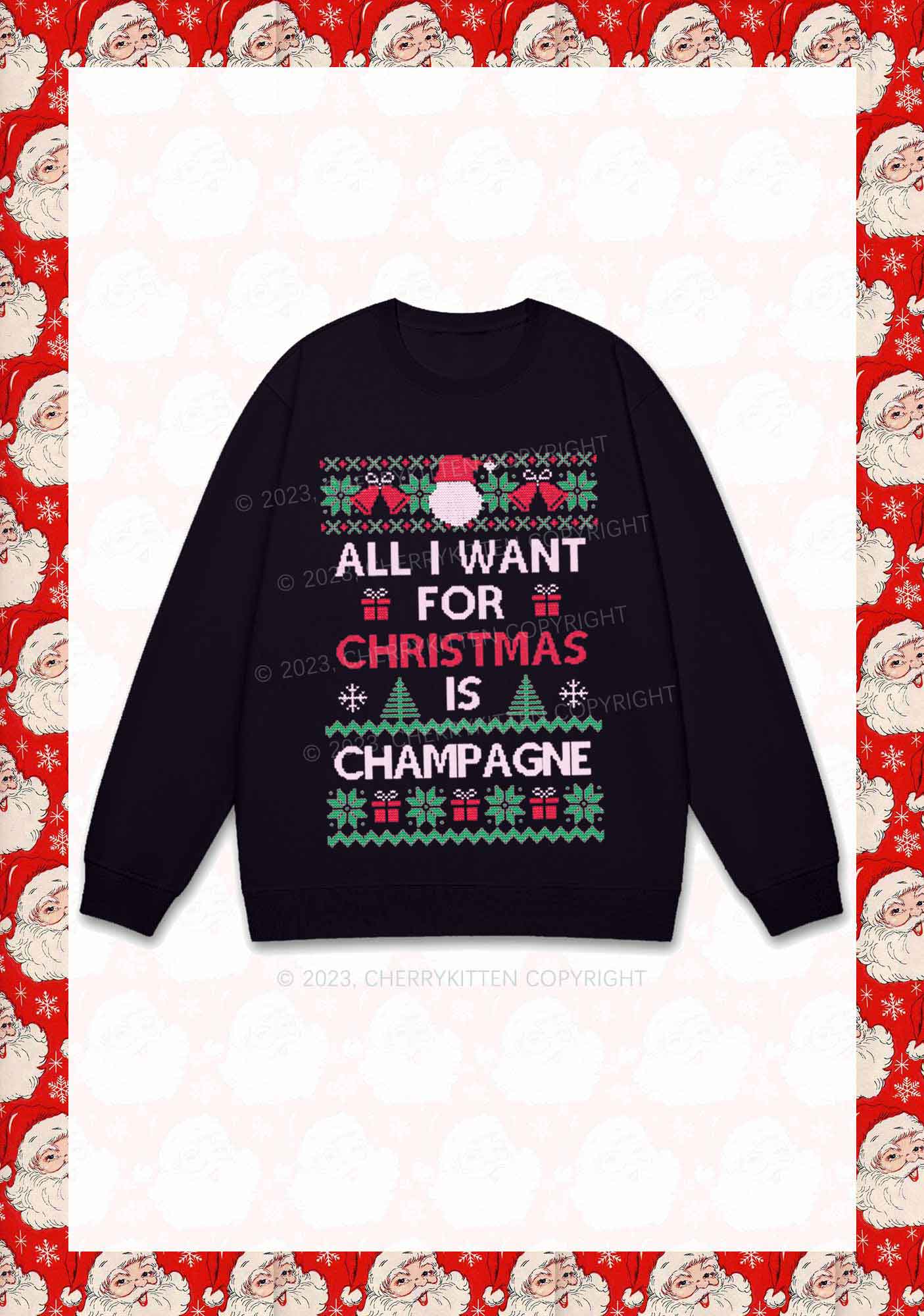 All I Want For Christmas Is Champagne Y2K Sweatshirt Cherrykitten