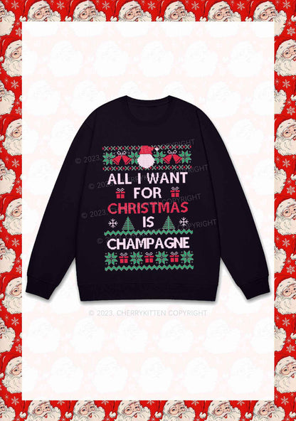 All I Want For Christmas Is Champagne Y2K Sweatshirt Cherrykitten