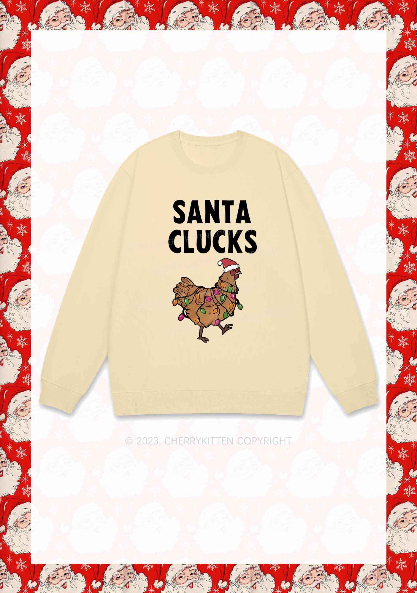 Santa Hat Clucks Christmas Y2K Sweatshirt Cherrykitten