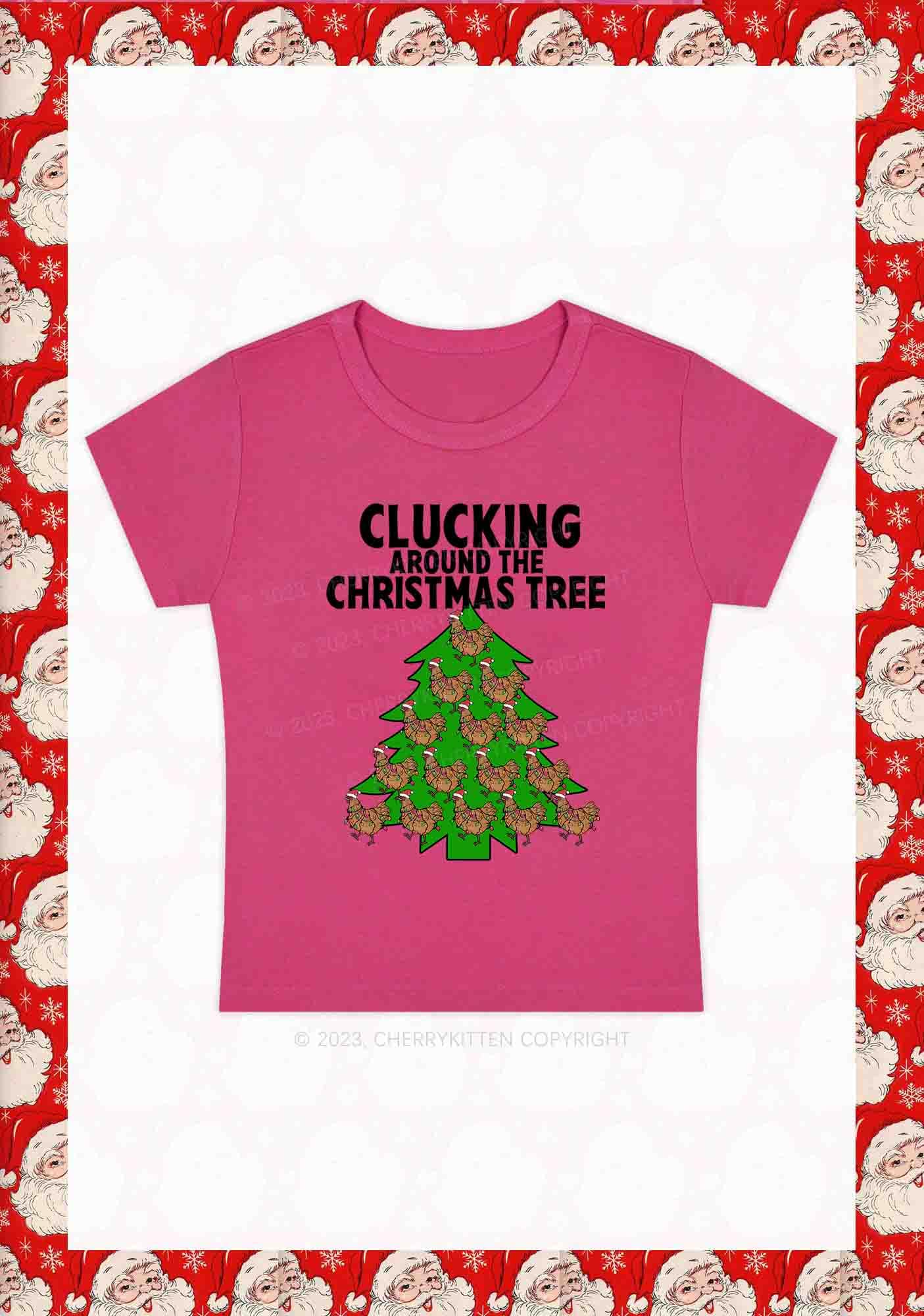 Clucking Around The Christmas Tree Y2K Baby Tee Cherrykitten