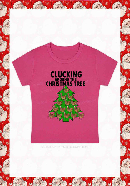 Clucking Around The Christmas Tree Y2K Baby Tee Cherrykitten