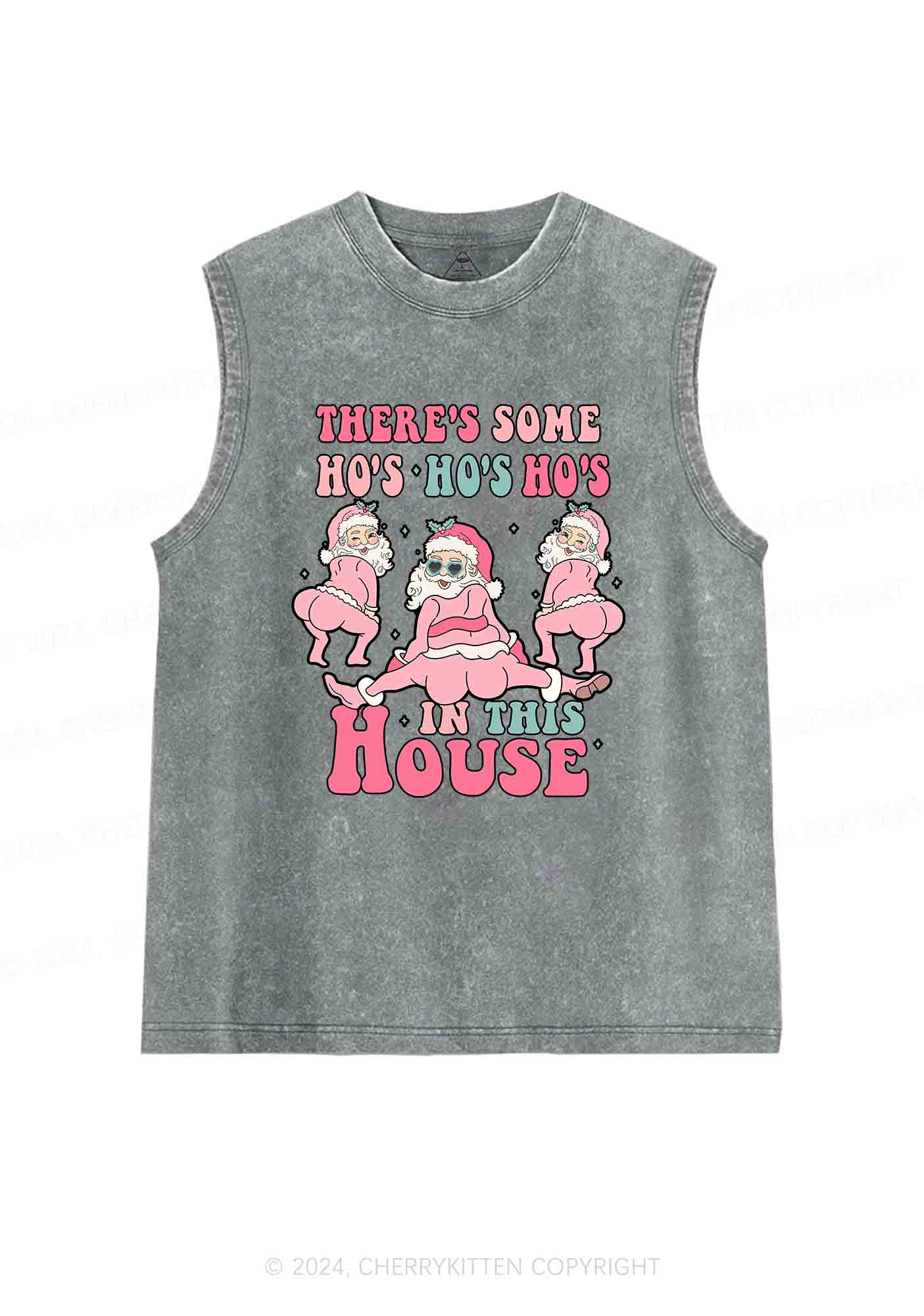 Christmas Pink Santas Y2K Washed Tank Cherrykitten