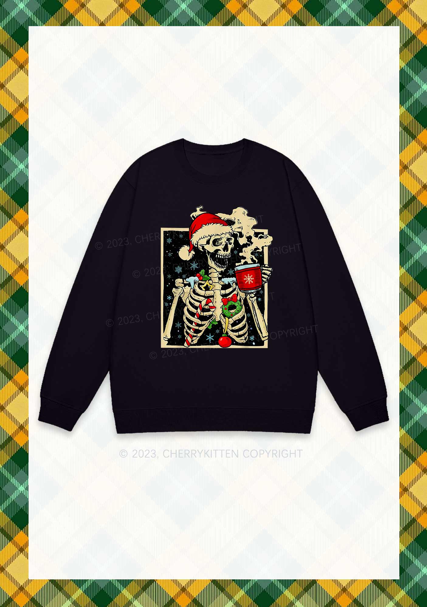 Merry Christmas Skeleton Y2K Sweatshirt Cherrykitten