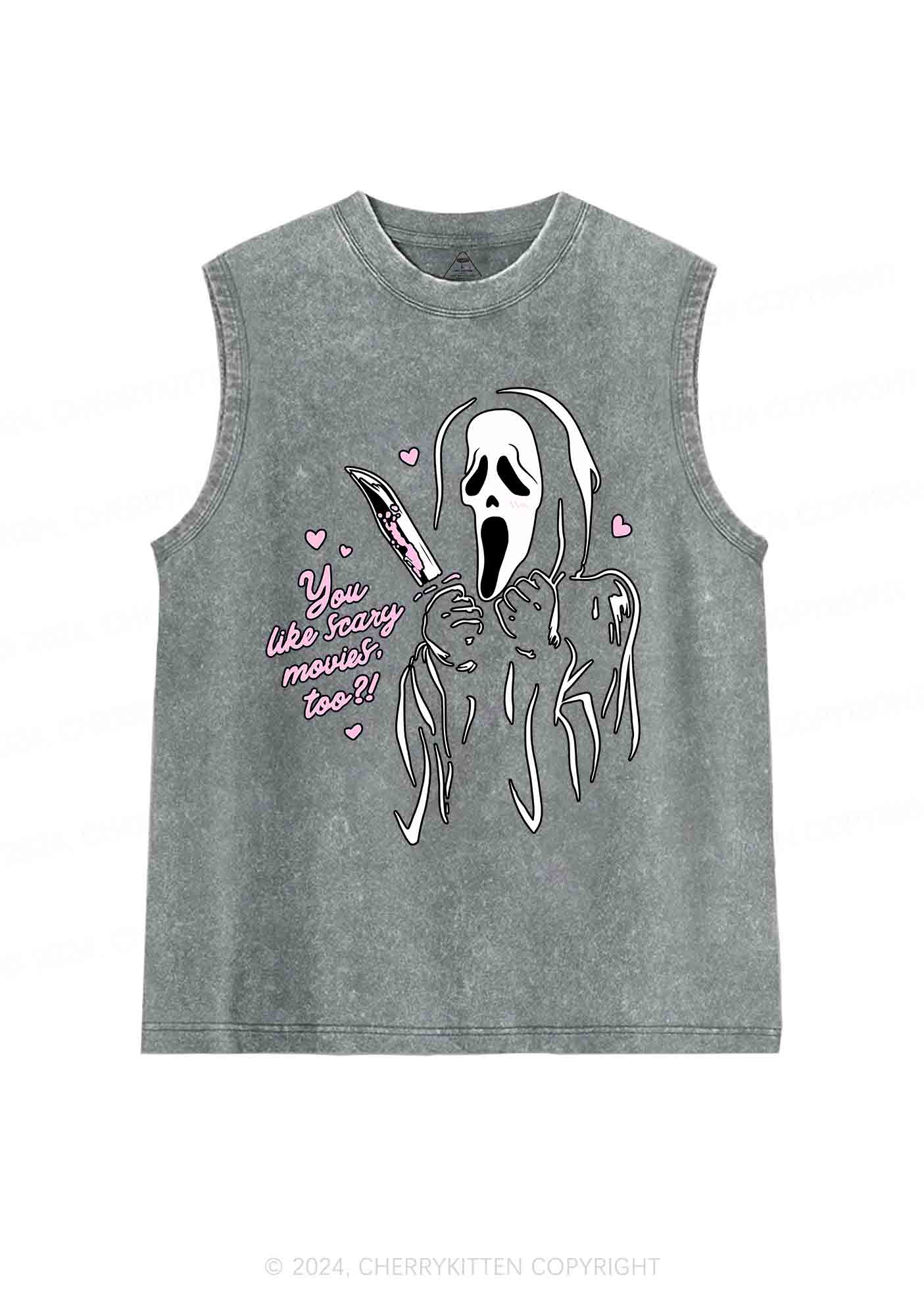 Halloween You Like Scary Movies Too Y2K Washed Tank Cherrykitten