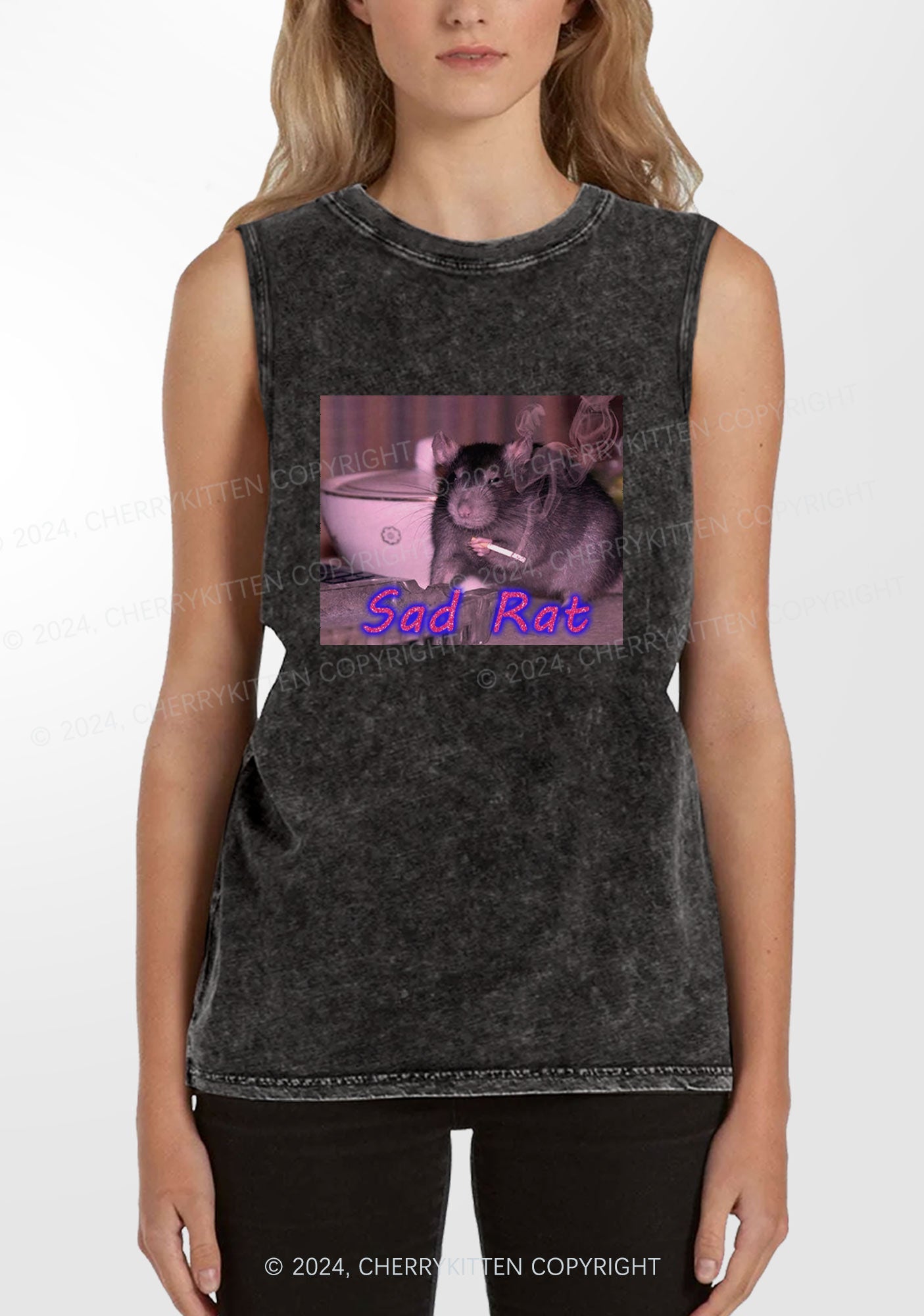 Sad Rat Y2K Washed Tank Cherrykitten