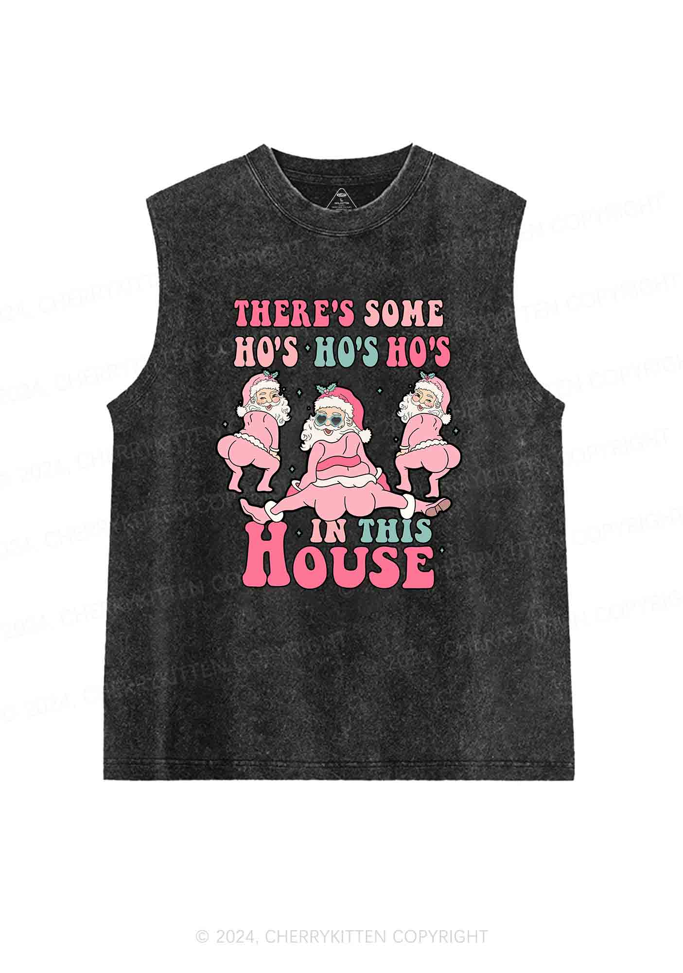 Christmas Pink Santas Y2K Washed Tank Cherrykitten