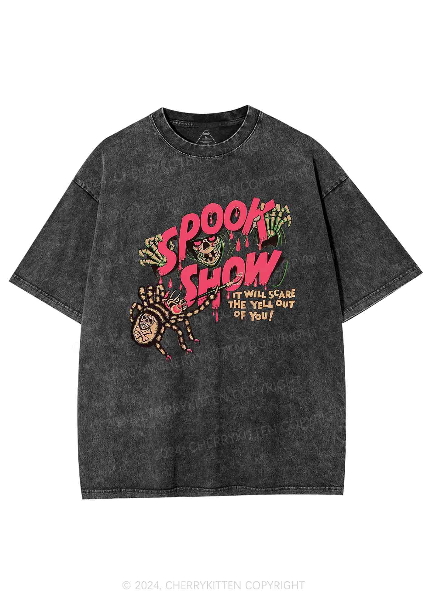 Halloween Spider Spook Show Y2K Washed Tee Cherrykitten