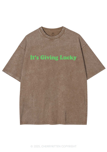 Its Giving Lucky St Patricks Y2K Washed Tee Cherrykitten