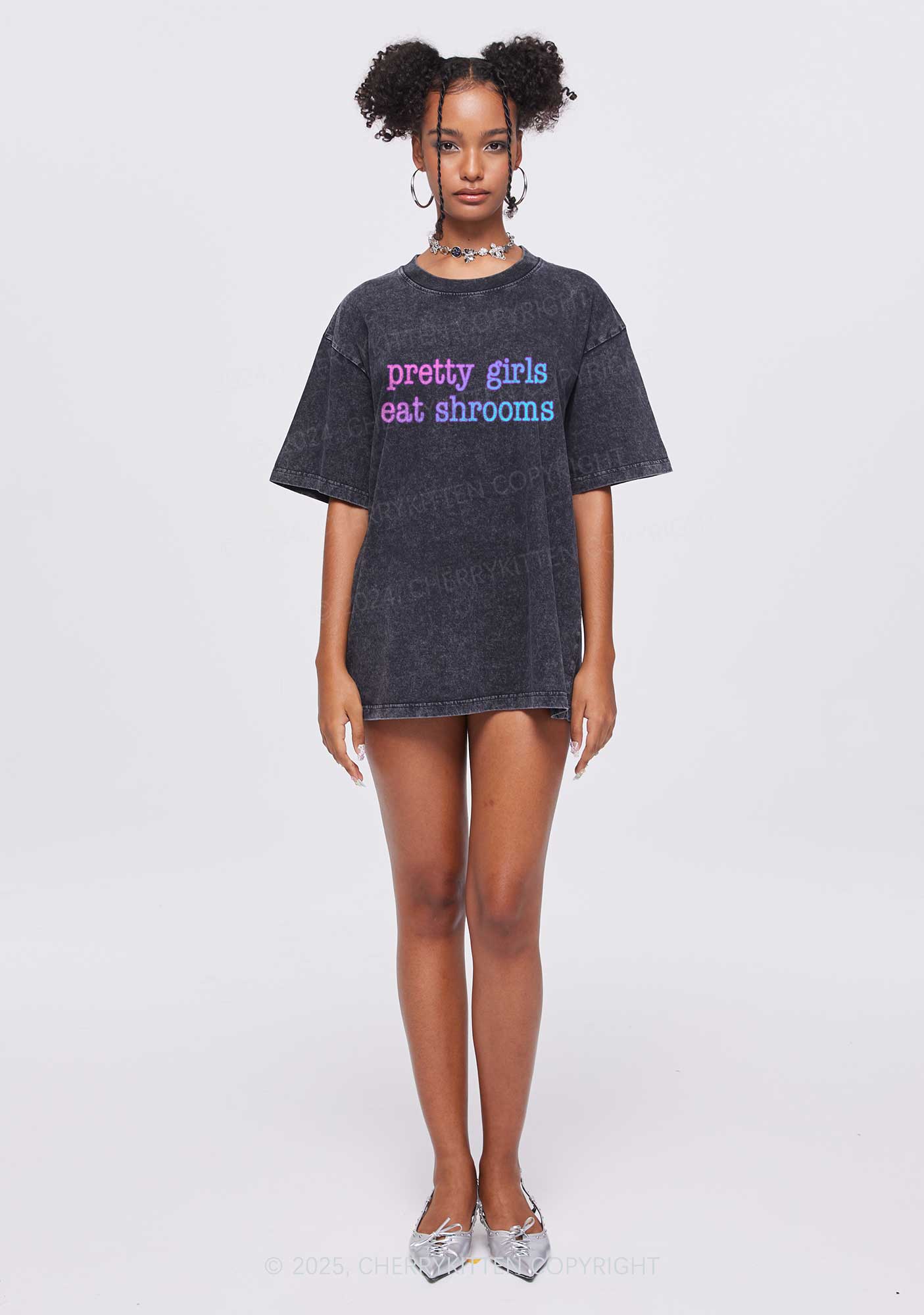 Pretty Girls Eat Shrooms Y2K Shirts Washed Tee Cherrykitten