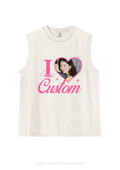 I Love Custom Photo Valentine's Day Y2K Washed Tank Cherrykitten