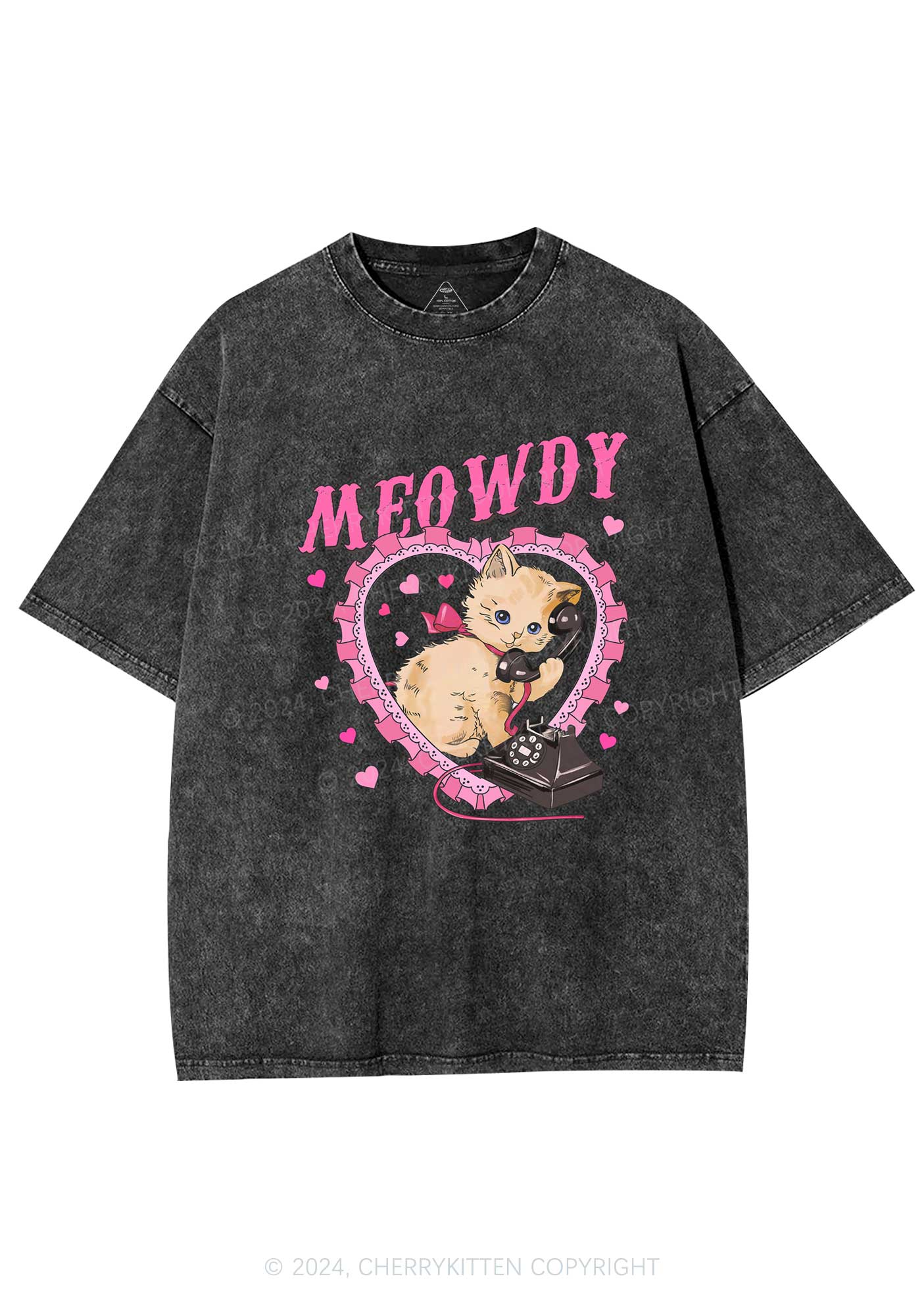 Meowdy Cat Y2K Valentine's Day Washed Tee Cherrykitten