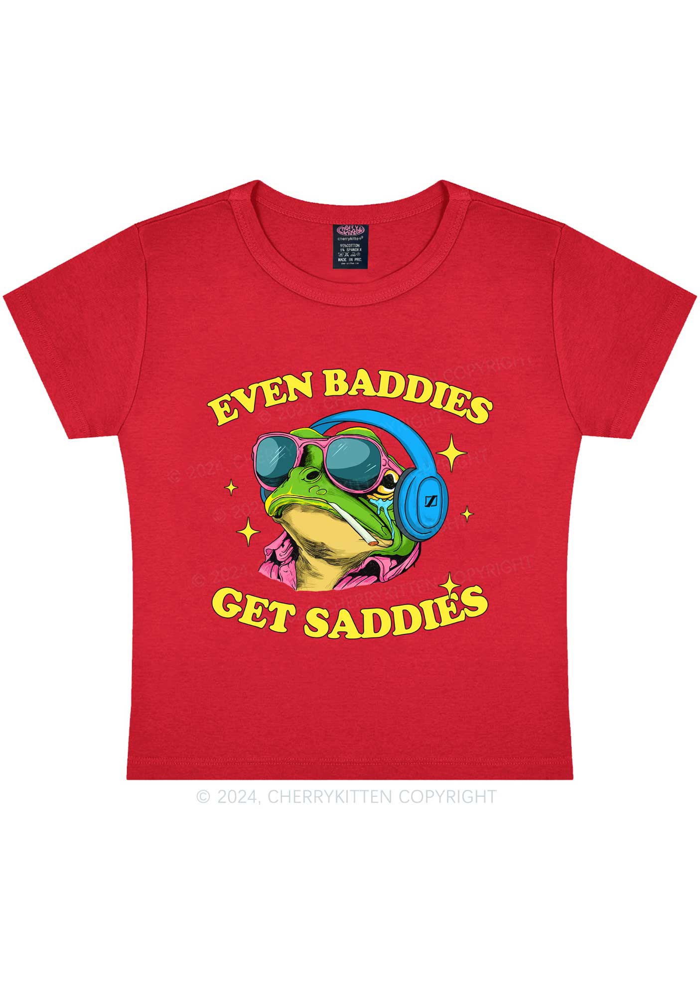 Baddies Frog Get Saddies Y2K Baby Tee Cherrykitten