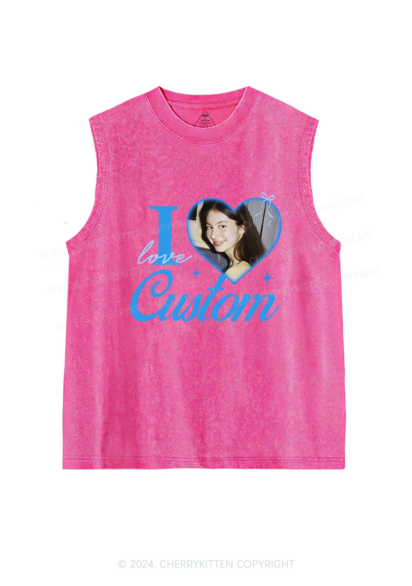 I Love Custom Photo Valentine's Day Y2K Washed Tank Cherrykitten