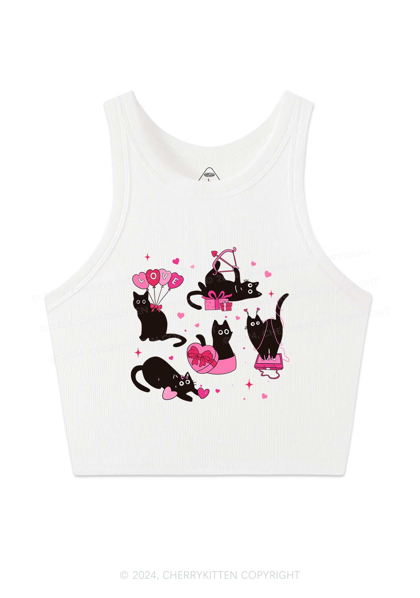 Black Kitten Y2K Valentine's Day Crop Tank Top Cherrykitten