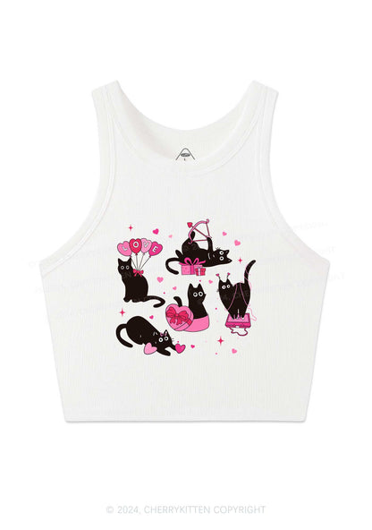 Black Kitten Y2K Valentine's Day Crop Tank Top Cherrykitten