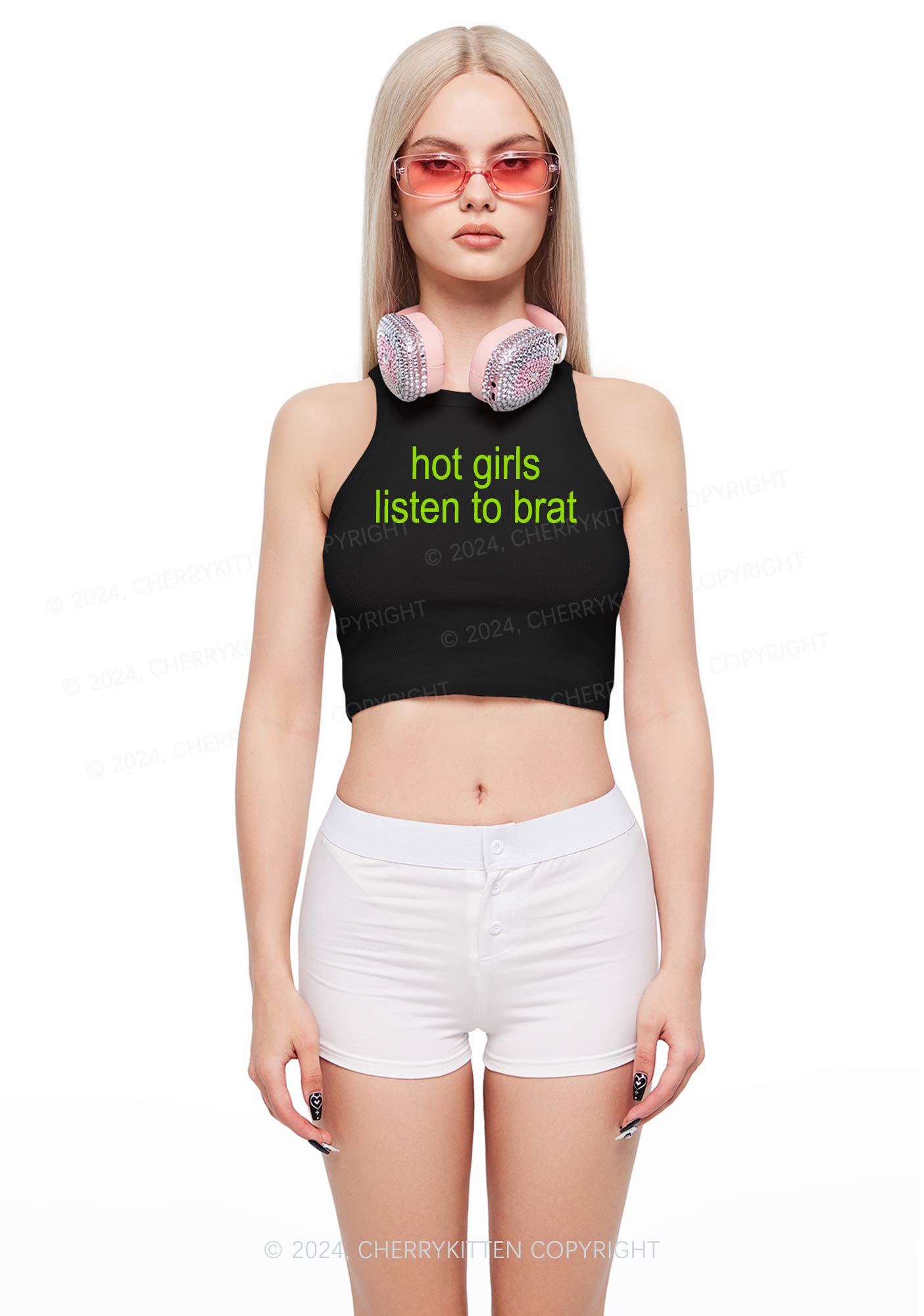 Hot Girls Listen To Brat Y2K Crop Tank Top Cherrykitten