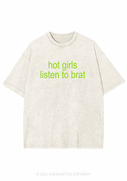 Hot Girls Listen To Brat Y2K Washed Tee Cherrykitten