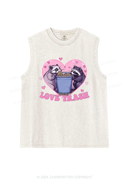 Love Trash Raccoon Y2K Valentine's Day Washed Tank Cherrykitten