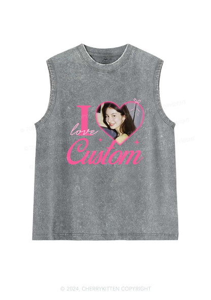 I Love Custom Photo Valentine's Day Y2K Washed Tank Cherrykitten