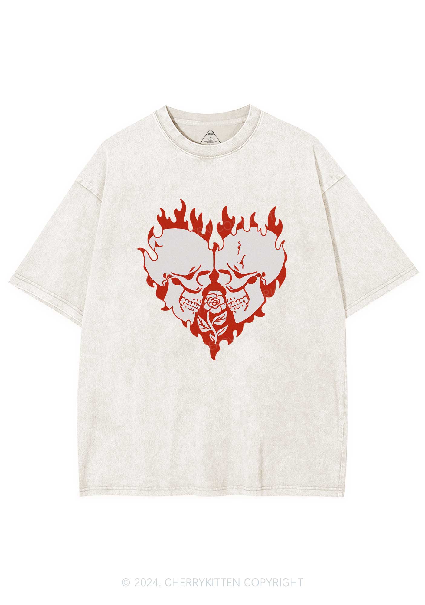 Heart Skull Y2K Valentine's Day Washed Tee Cherrykitten