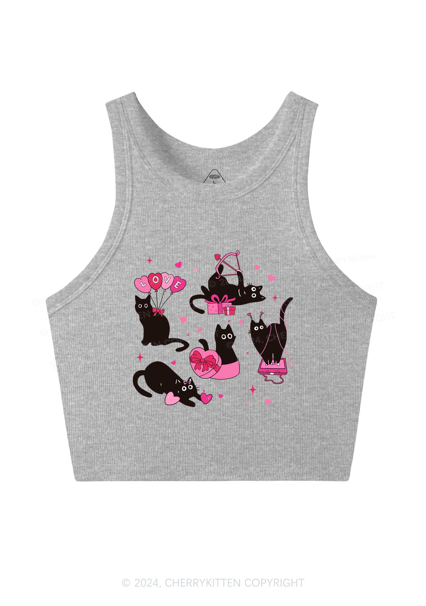 Black Kitten Y2K Valentine's Day Crop Tank Top Cherrykitten