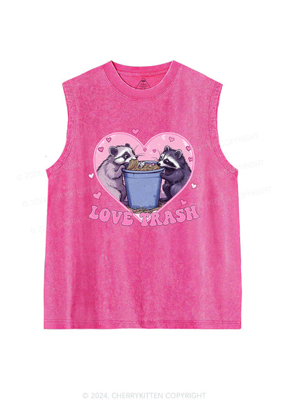 Love Trash Raccoon Y2K Valentine's Day Washed Tank Cherrykitten