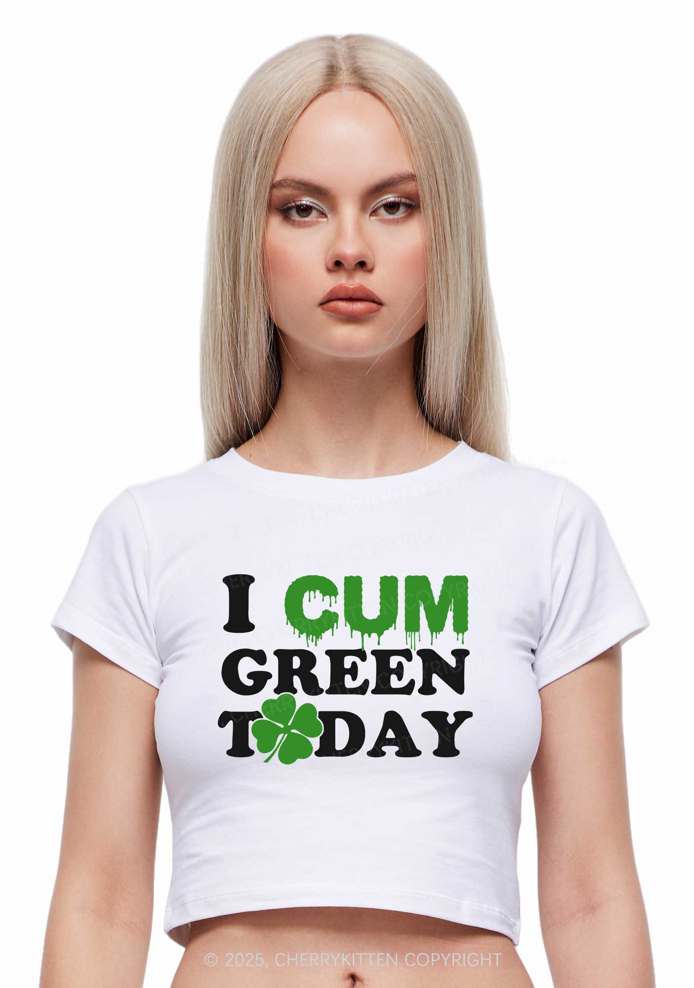 I Cxm Green Today St Patricks Y2K Baby Tee Cherrykitten