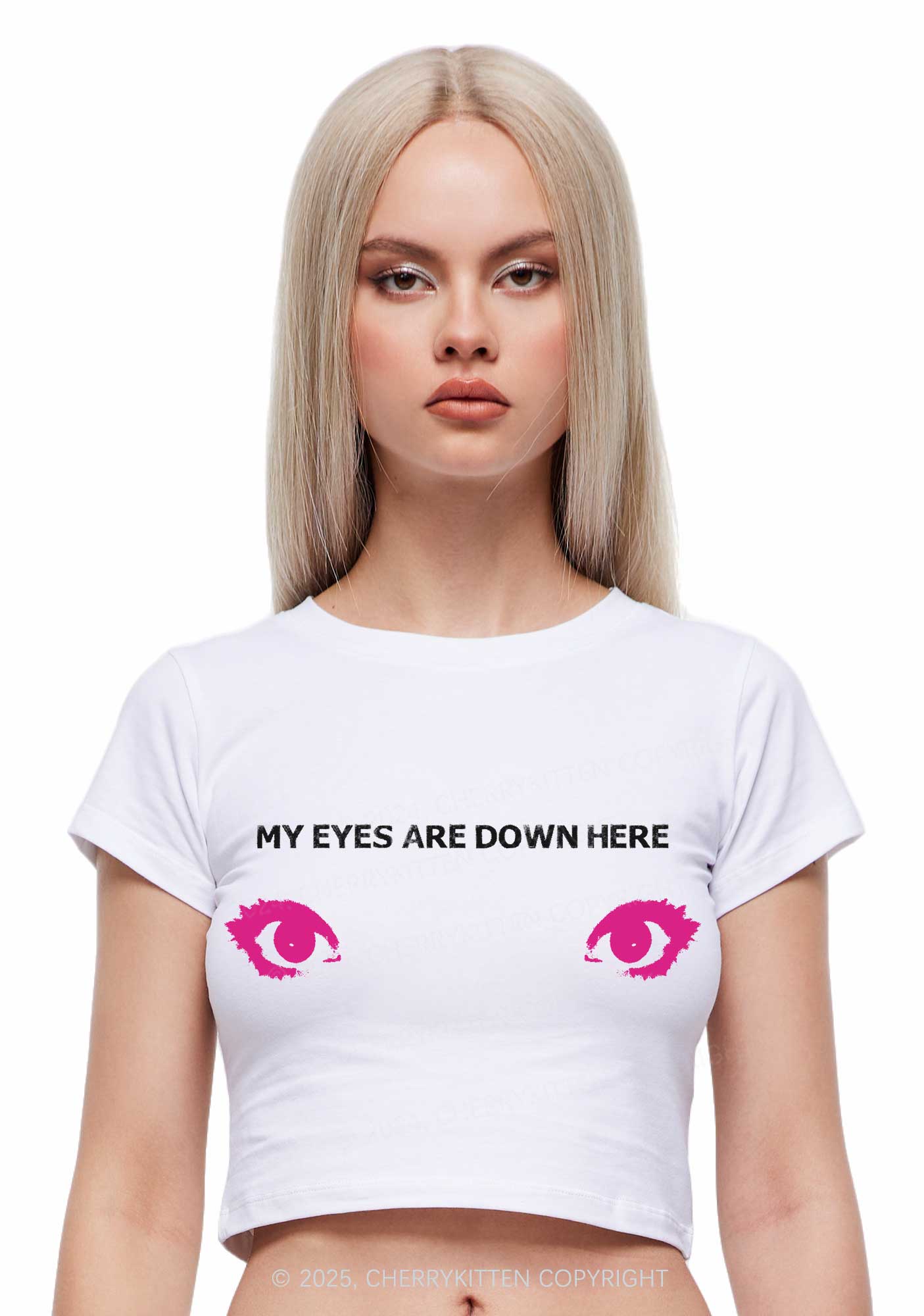 My Eyes Are Down Here Y2K Baby Tee Cherrykitten