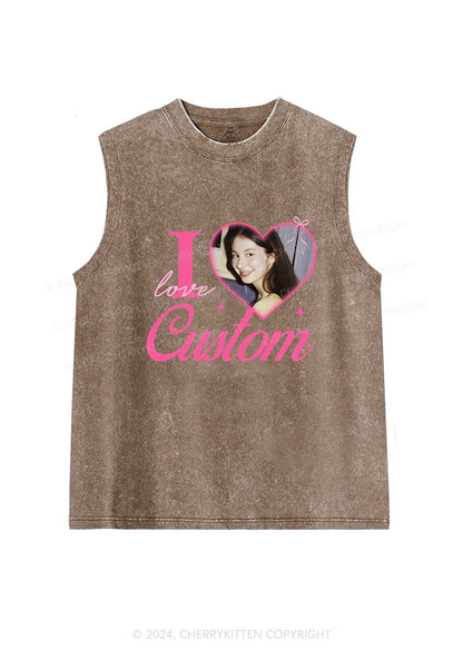 I Love Custom Photo Valentine's Day Y2K Washed Tank Cherrykitten