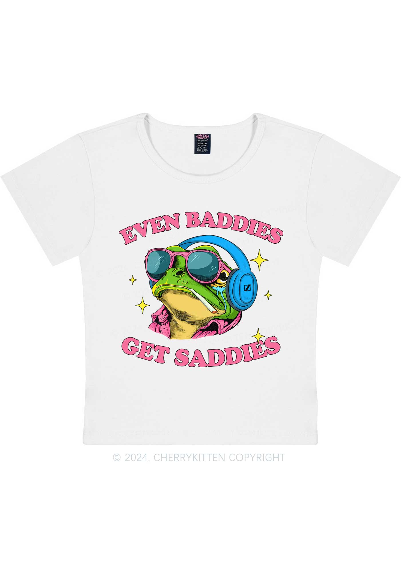 Baddies Frog Get Saddies Y2K Baby Tee Cherrykitten